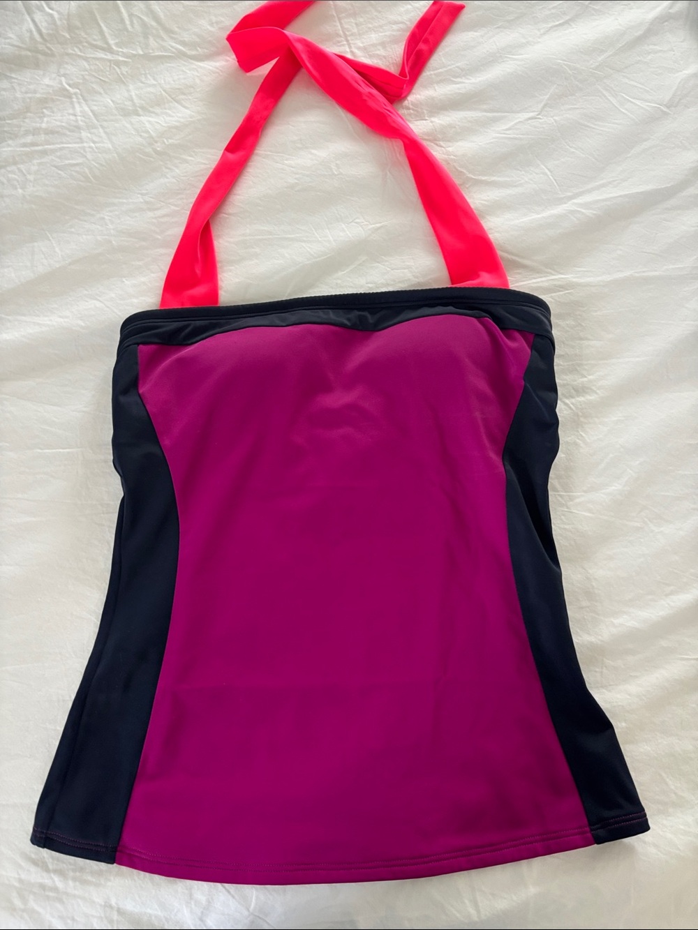 Boden pink/purple and Navy Halter Tankini Top with coral tie